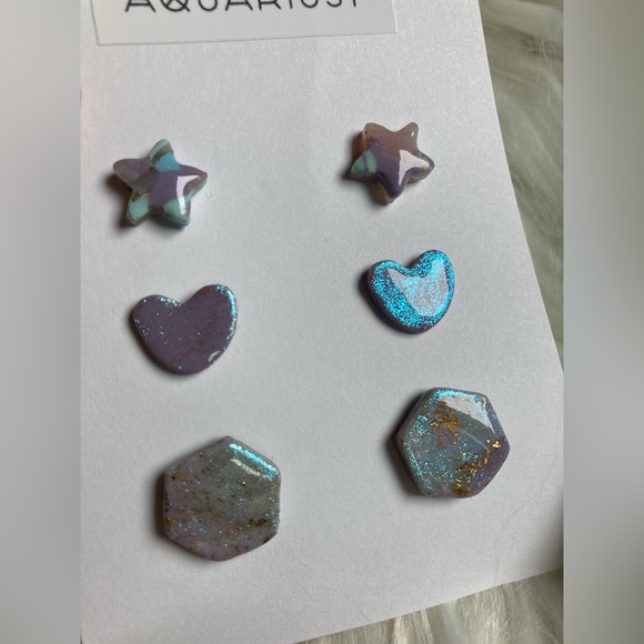 Handmade Pastel Iridescent Stud Earring Set Of 3 #1 - Picture 5 of 7